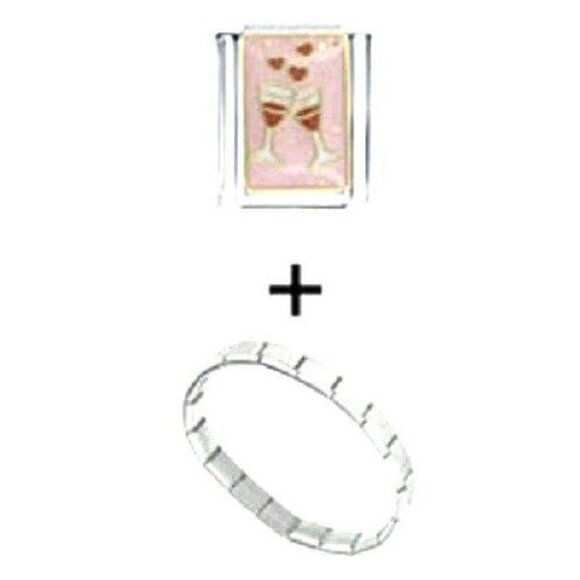 Bracelet Italian Charm Love hearts and Red Wine Glass - Picture 8 of 8